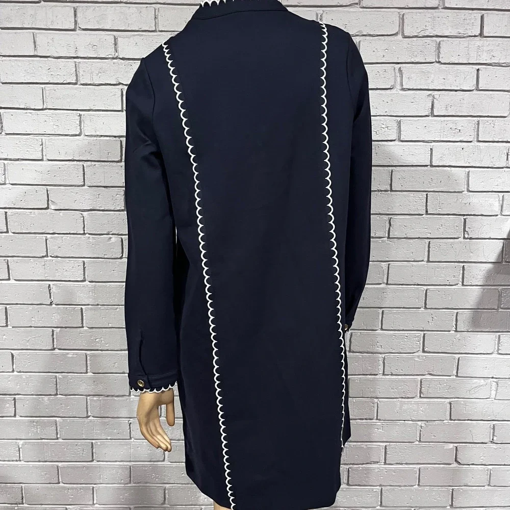 Boden Navy Blue Scalloped Ric Rac Trim Shift Dress Gold Buttons | Size US 10R - Picture 8 of 9